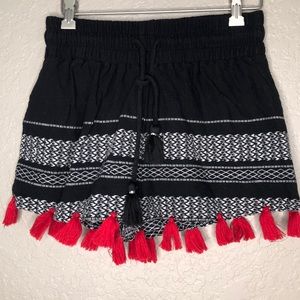 Piper black lined cotton shorts with tassels